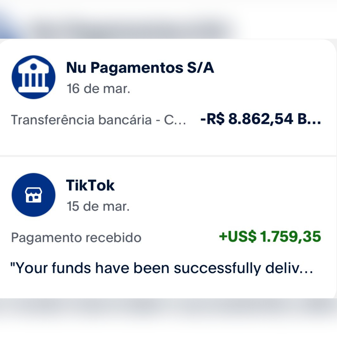 Print de pagamento recebido do TikTok